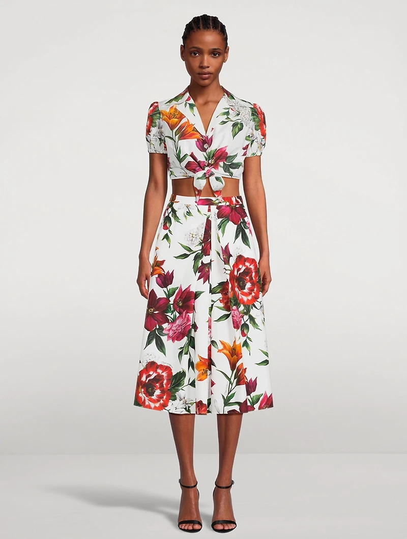 Poplin Midi Skirt Floral Print