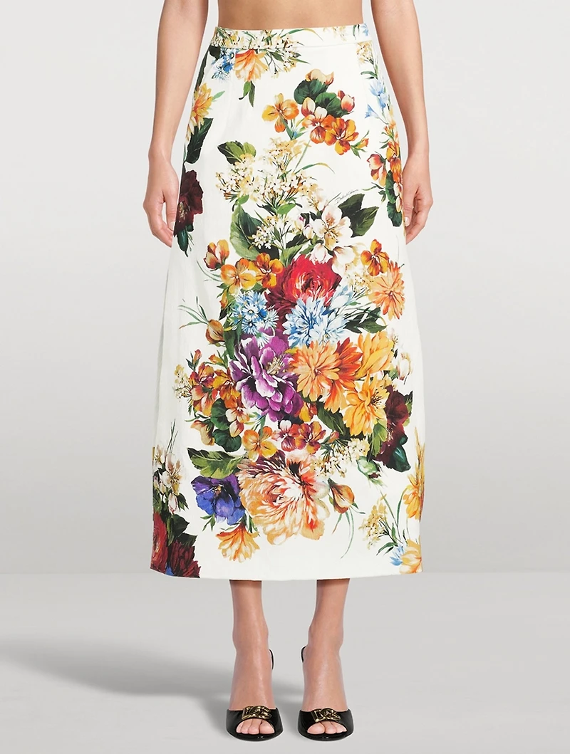 Poplin Skirt Flower Bouquet Print
