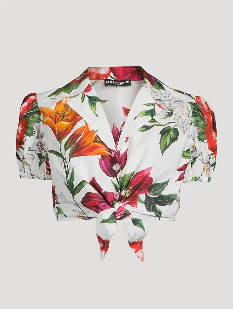 Tie-Front Poplin Shirt Floral Print