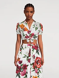 Tie-Front Poplin Shirt Floral Print
