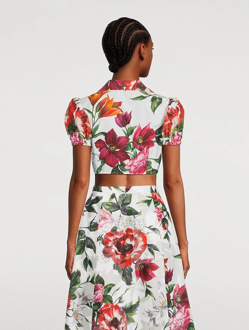 Tie-Front Poplin Shirt Floral Print