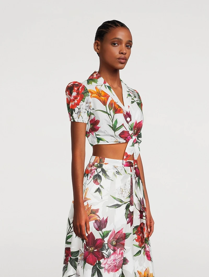 Tie-Front Poplin Shirt Floral Print