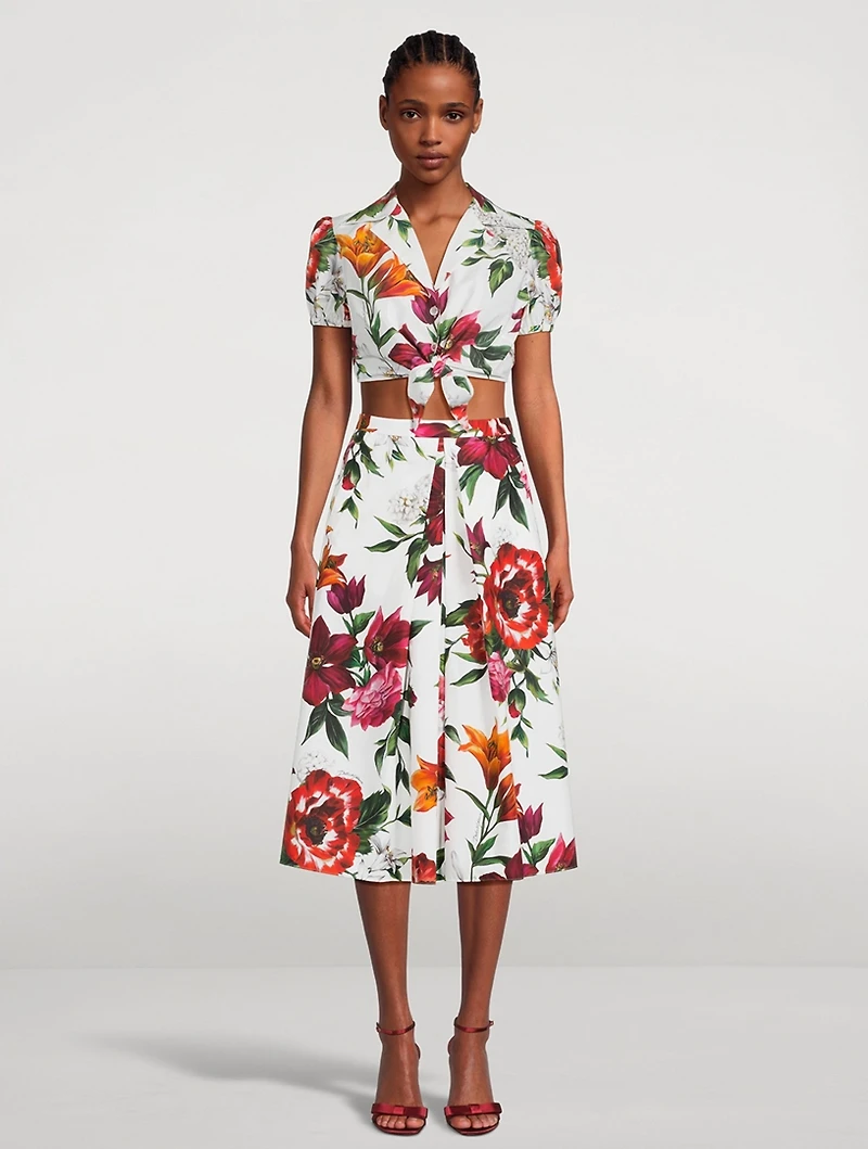 Tie-Front Poplin Shirt Floral Print