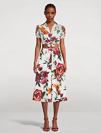 Tie-Front Poplin Shirt Floral Print