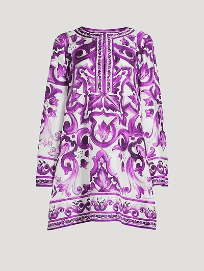 Silk Twill Mini Dress Majolica Print