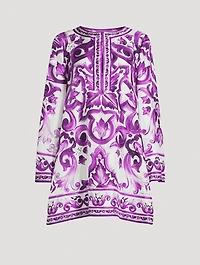 Silk Twill Mini Dress Majolica Print