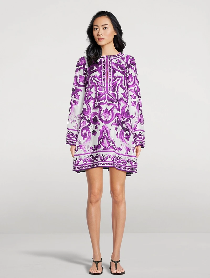Silk Twill Mini Dress Majolica Print