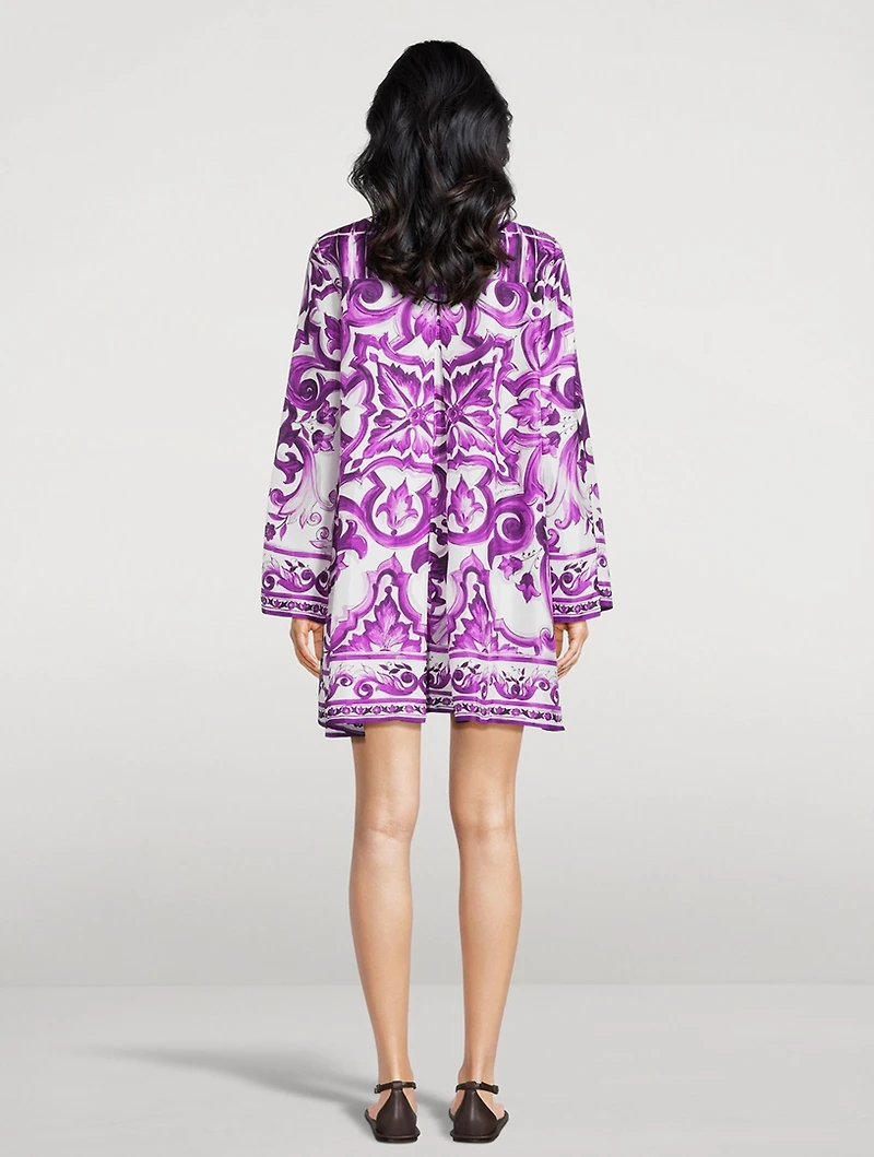 Silk Twill Mini Dress Majolica Print
