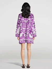 Silk Twill Mini Dress Majolica Print