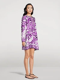 Silk Twill Mini Dress Majolica Print