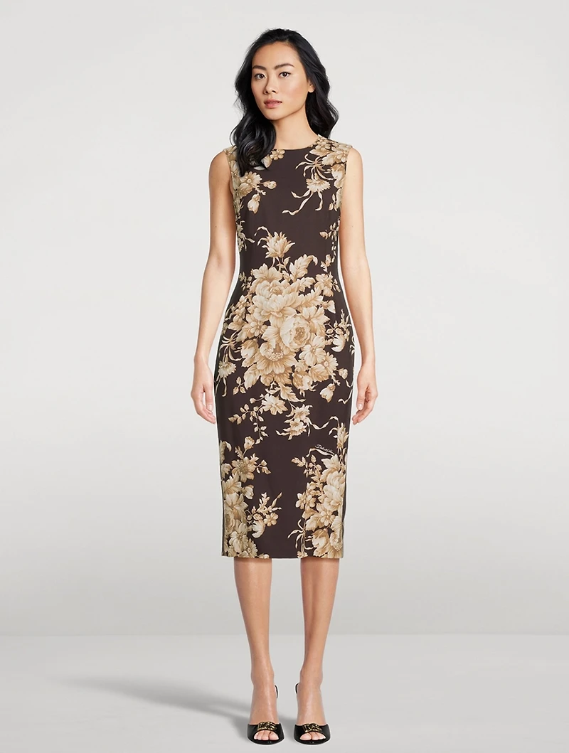 Charmeuse Sheath Dress Rose Print