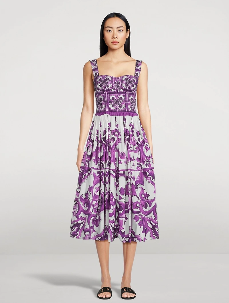 Corset Poplin Midi Dress Majolica Print