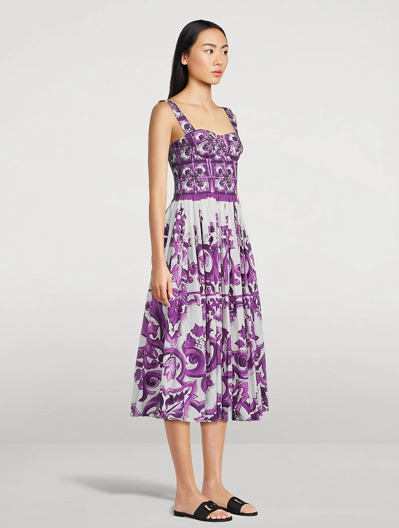 Corset Poplin Midi Dress Majolica Print
