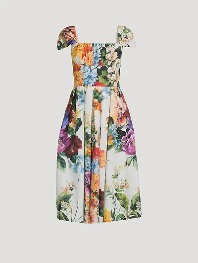 Poplin Midi Dress Flower Bouquet Print