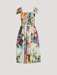 Poplin Midi Dress Flower Bouquet Print