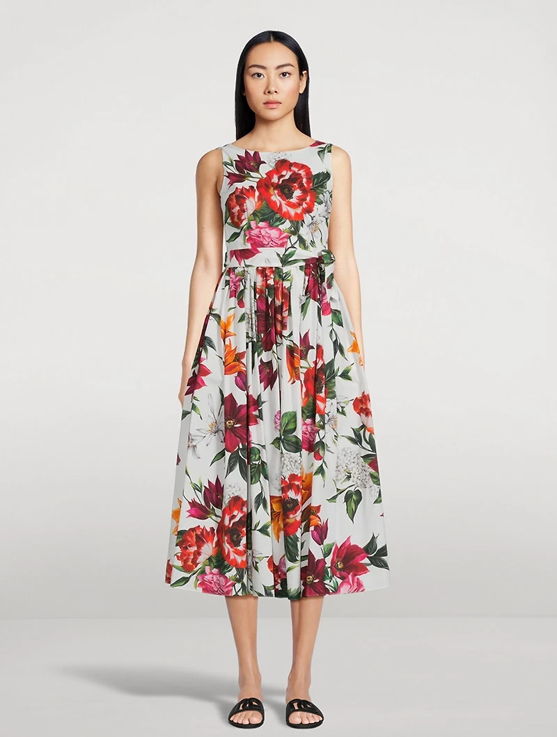 Belted Poplin Dress Floral Print