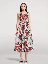 Belted Poplin Dress Floral Print