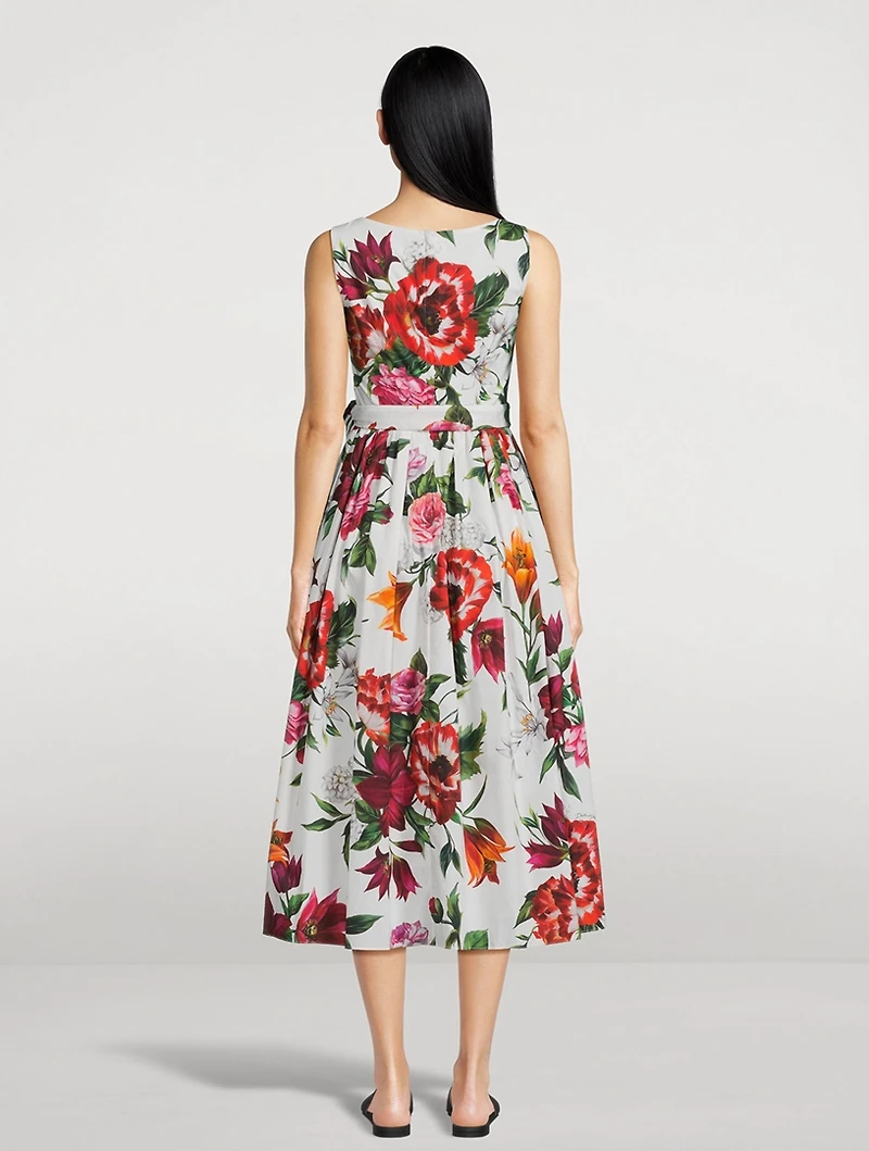 Belted Poplin Dress Floral Print