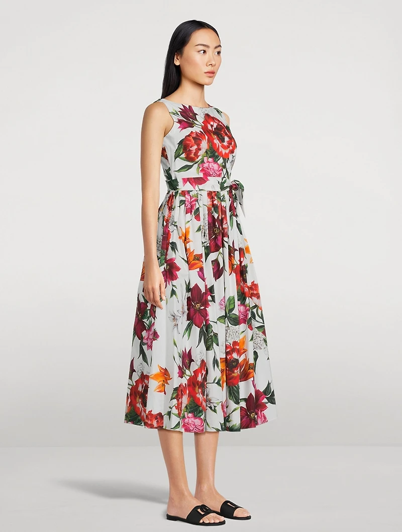 Belted Poplin Dress Floral Print