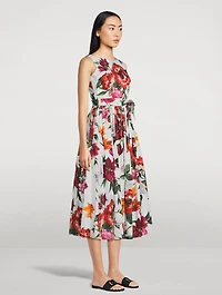 Belted Poplin Dress Floral Print