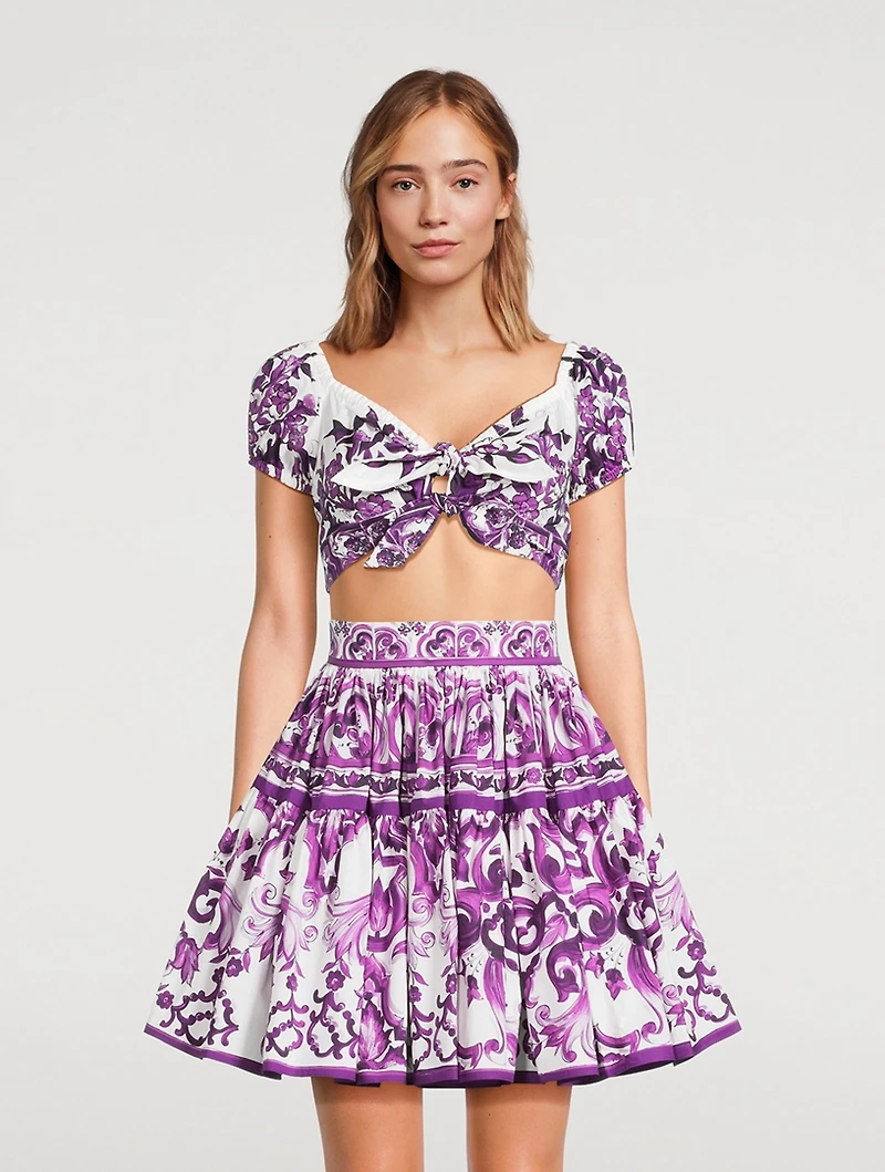 Tie-Front Crop Top Majolica Print