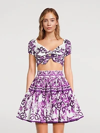 Tie-Front Crop Top Majolica Print