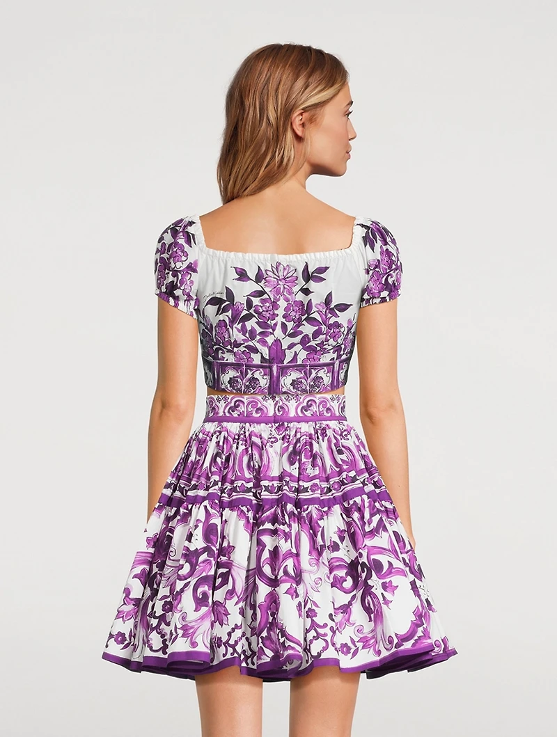 Tie-Front Crop Top Majolica Print