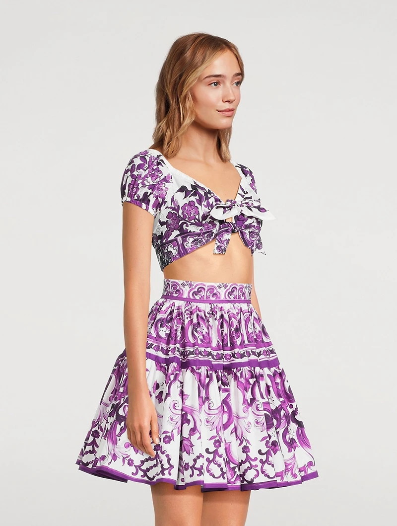 Tie-Front Crop Top Majolica Print