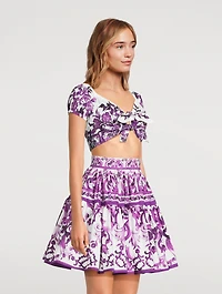 Tie-Front Crop Top Majolica Print