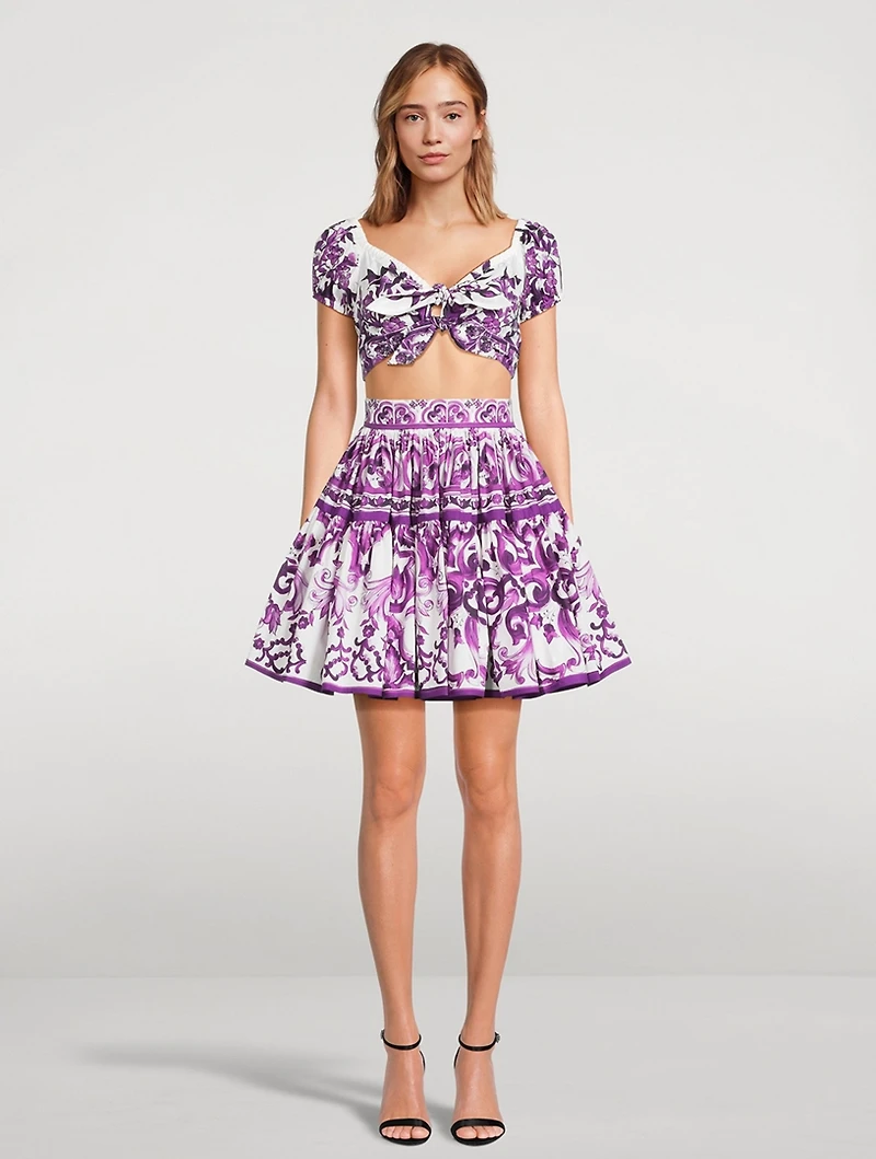 Tie-Front Crop Top Majolica Print