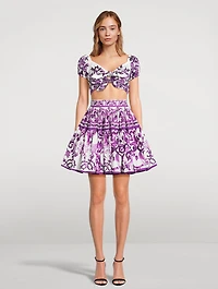 Tie-Front Crop Top Majolica Print
