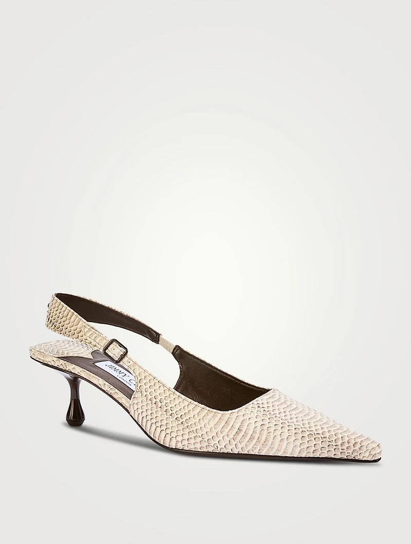 Amel Snakeskin-Embossed Leather Slingback Pumps