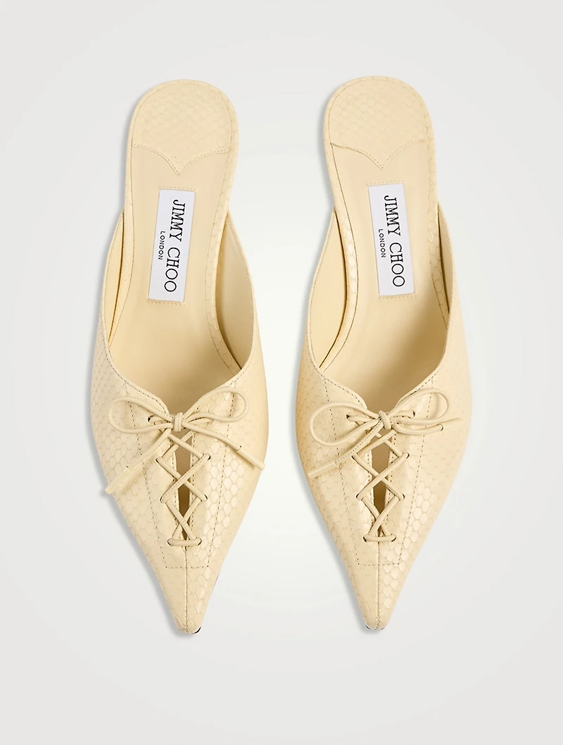 Scarlett Lizard-Embossed Leather Mules