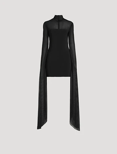 Draped-Sleeve Mini Dress