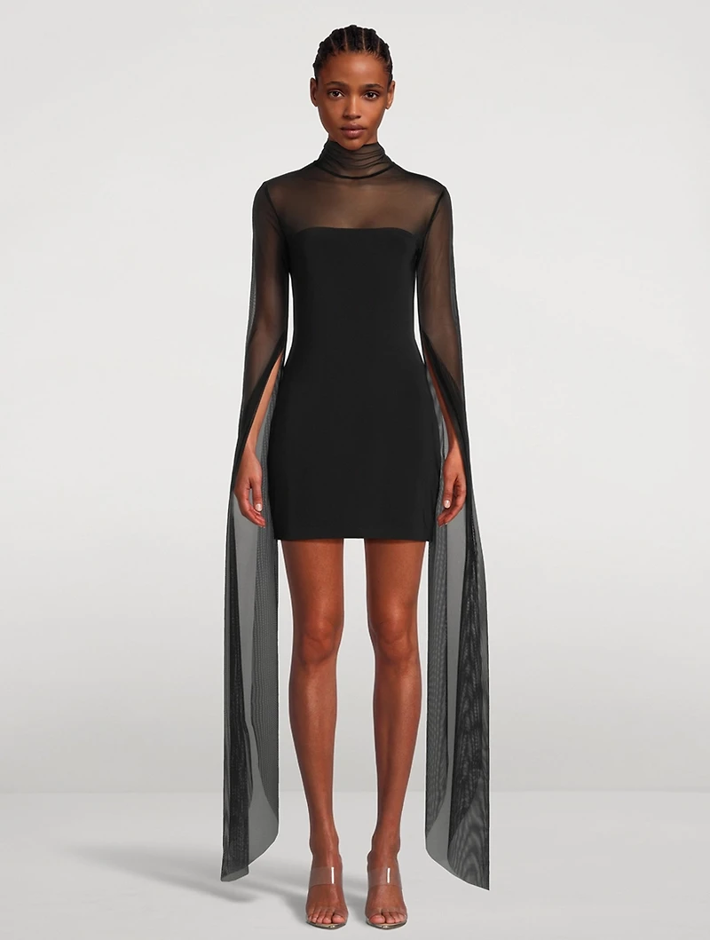 Draped-Sleeve Mini Dress