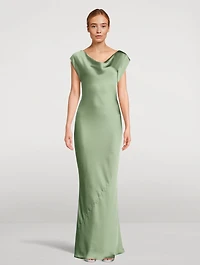 Maria Cap-Sleeve Satin Gown