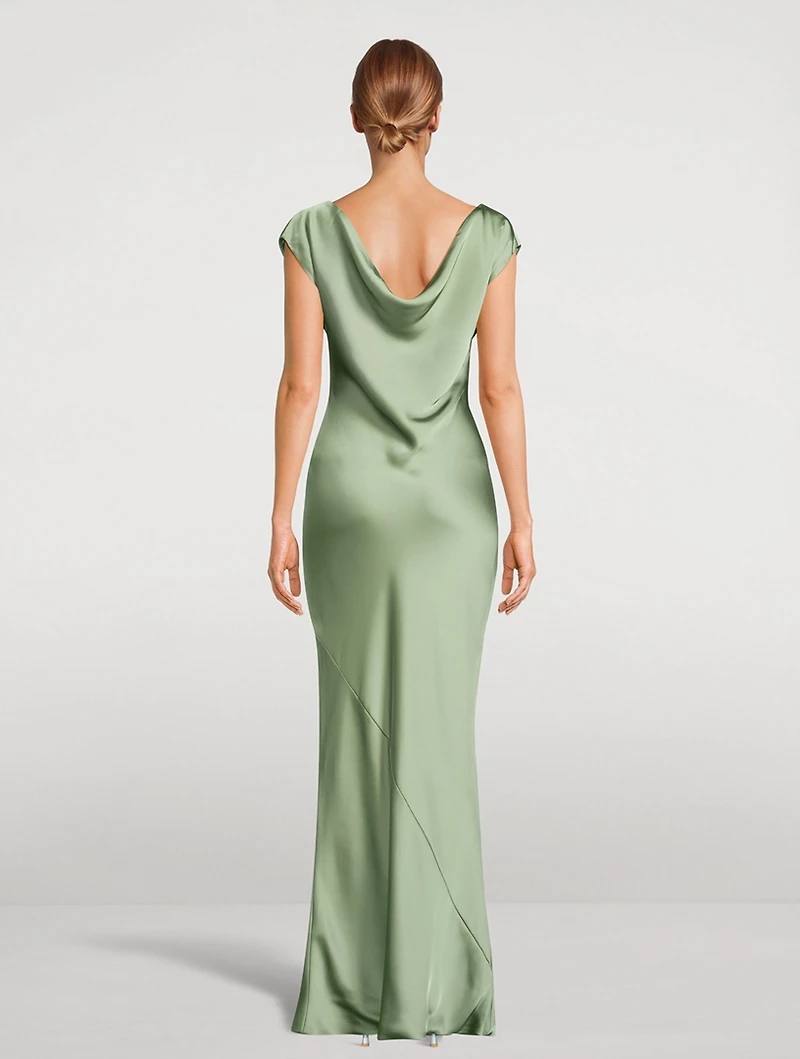 Maria Cap-Sleeve Satin Gown