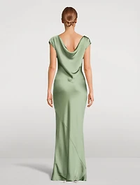 Maria Cap-Sleeve Satin Gown