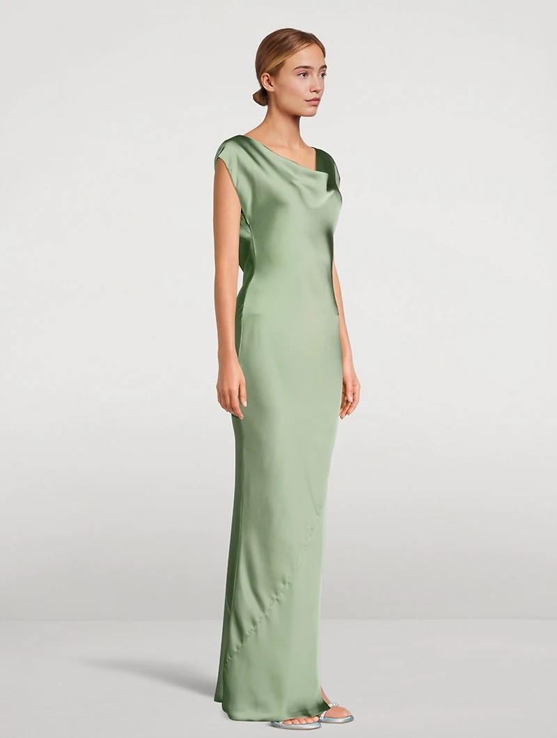 Maria Cap-Sleeve Satin Gown