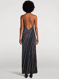 Sequin-Embellished Halter Gown