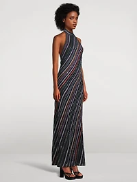 Sequin-Embellished Halter Gown