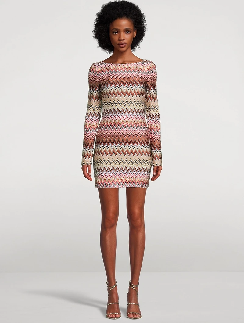 Raschel Mini Dress Zig Zag Print