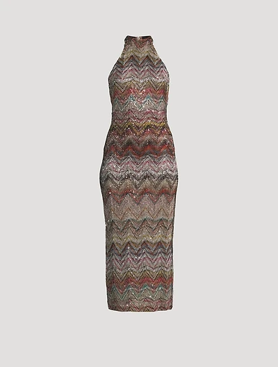 Sequin-Embellished Halter Dress
