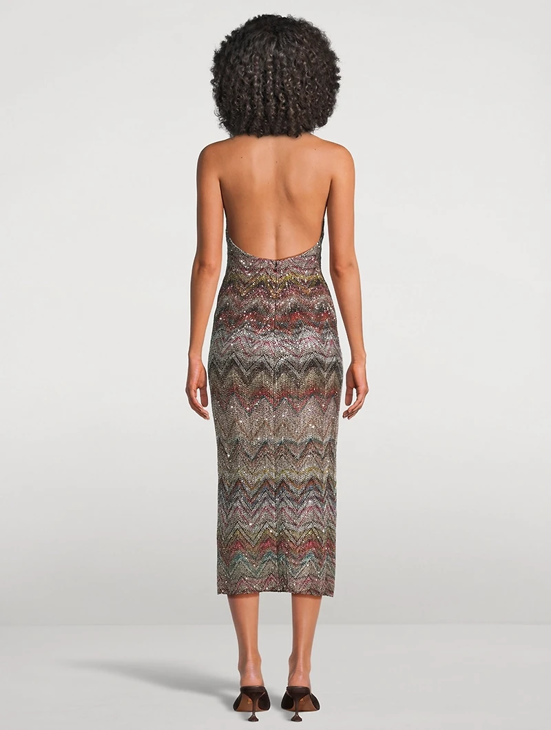 Sequin-Embellished Halter Dress