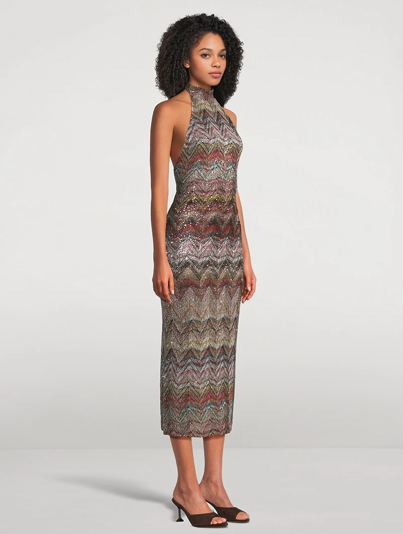 Sequin-Embellished Halter Dress