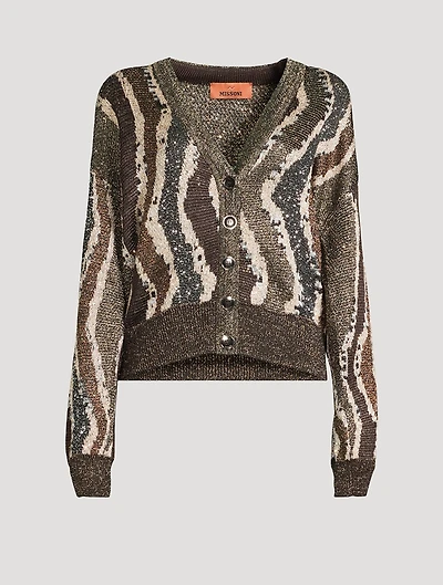 Sequin-Embellished Jacquard Cardigan