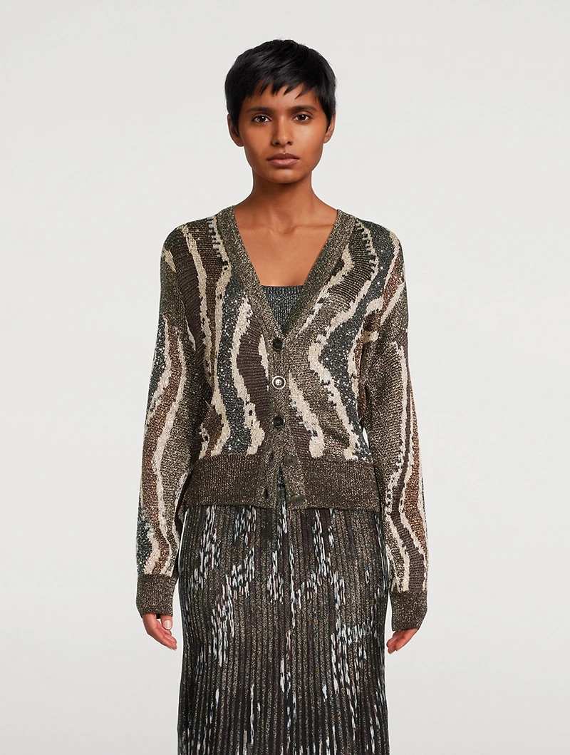 Sequin-Embellished Jacquard Cardigan