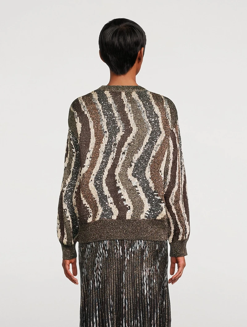 Sequin-Embellished Jacquard Cardigan