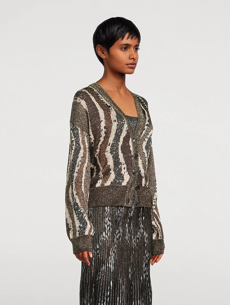 Sequin-Embellished Jacquard Cardigan