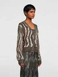 Sequin-Embellished Jacquard Cardigan
